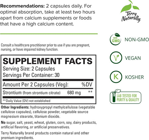 Terry Naturally Strontium Bone Health & Strength Support Supplement, 60 Vegan Capsules (Pack of 2)