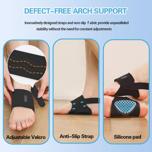 Arch Support Brace, Pair of Sleeves for Plantar Fasciitis Relief, Adjustable Compression Bands with Gel Pads