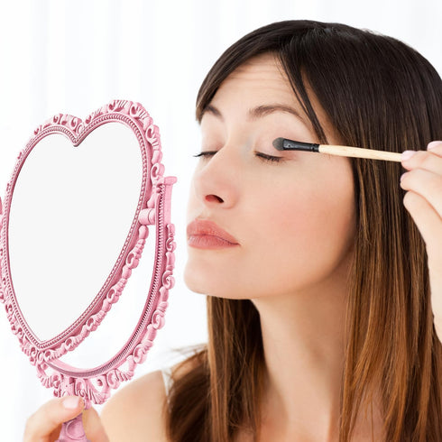Pink Heart Vanity Mirror, 360 Degree Swivel Makeup Mirror, Double Sided Table Desk Countertop Mirror for Women and Girls