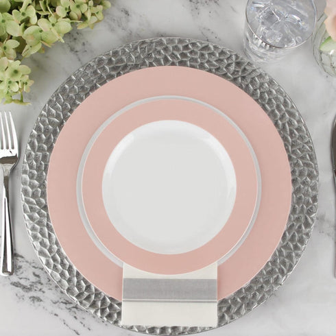 Tablesetting (50) Cloth Feel Dinner Napkins with Silver Design Disposable - Single Use Linen Feel Guest Towels