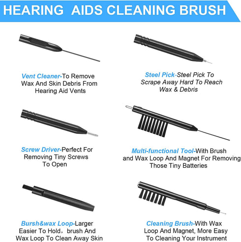 7 Pieces Hearing Aid Cleaning Tools Hearing Aid Amplifier Cleaning Brush and Magnet, Hear Aid Cleaning Kit with Velvet Bag by Mudder