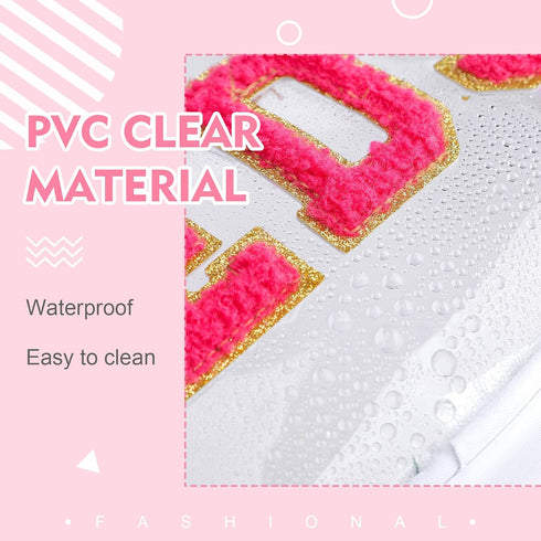 Hillban 2 Pcs Medicine Bag, Chenille Letter Preppy Clear Makeup Meds Travel Bag, PVC Transparent Cosmetic Pouch Set