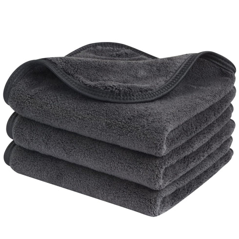 SINLAND Microfiber Face Cloths 3 Pack Reusable Makeup Remover Washcloths for Sensitive Skin, 12 x 12 Inch Grey
