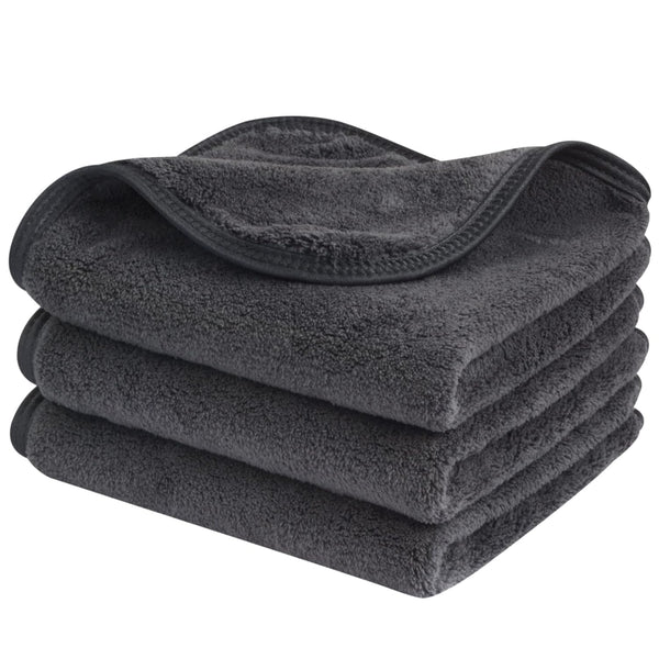 SINLAND Microfiber Face Cloths 3 Pack Reusable Makeup Remover Washcloths for Sensitive Skin, 12 x 12 Inch Grey