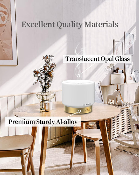 Humidifier,Dimmable (280ML) Glass Diffuser with Luxury Alloy Base(Gold), All-in-one Room Decor Aromatherapy Oil