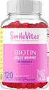 SmileVites Biotin 10,000 MGC Hair, Skin, and Nails Supplement, Strawberry Flavored Jelly Beans, 120 Count