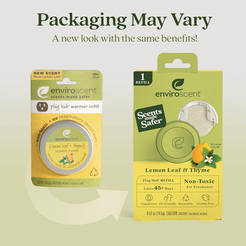 Enviroscent Non-Toxic Air Freshener Refills - Lemon Leaf & Thyme, Plug-in for Home, Lasts Over 90 Days, 2 Liquid Pods