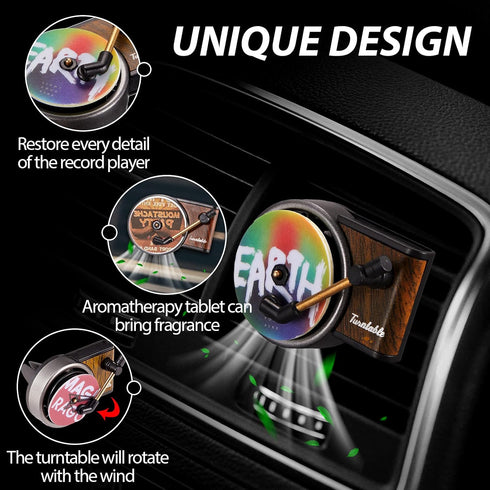 3 Pieces Air Freshener Record Player, Car Vent Clip Diffusers, Retro Style, 18 Aromatherapy Tablets Replacement Pads