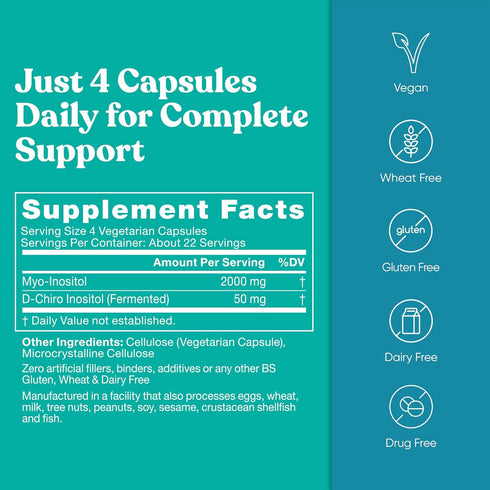 Regulate Menstrual Cycle Support Supplement, 90 Vegan Capsules, Hormone Balance for Women, 40:1 Myo-Inositol & D-Chiro