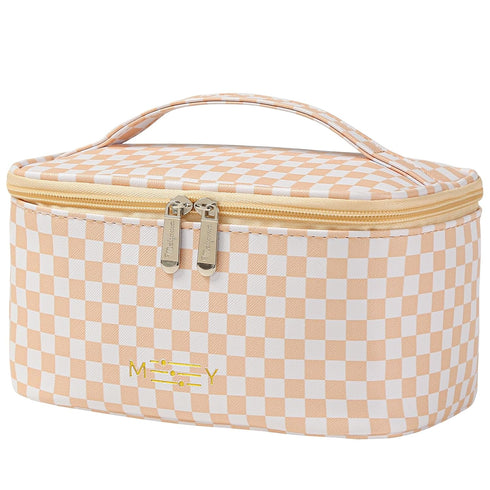 KITENROM Preppy Makeup Bag, Travel Cosmetic Bags for Women, Multi-color Checkered Small Pouch, Waterproof (Pink