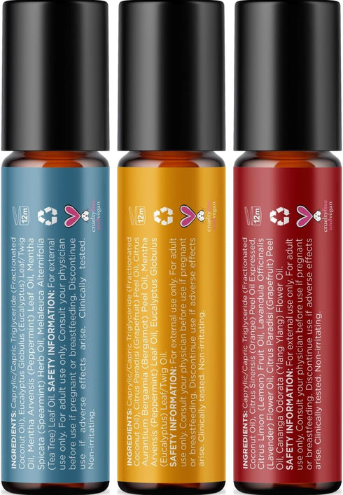 Set Set Pack (3 Pack) Aromatherapy Roll on Essential Oils - Wellness Essential Oils Variety with Focus Uplift & Breathe
