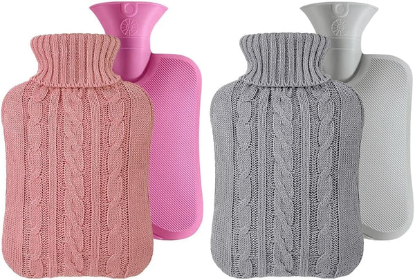 Kellegour 2pcs Rubber Hot Water Bottle with Knitted Cover, Warm Water Heat Bottles