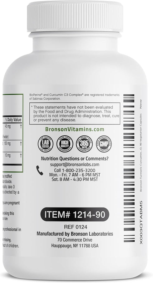 Bronson Turmeric Curcumin 1500 MG Antioxidant, Joint & Digestion Support with BioPerine, 90 Vegetarian Capsules