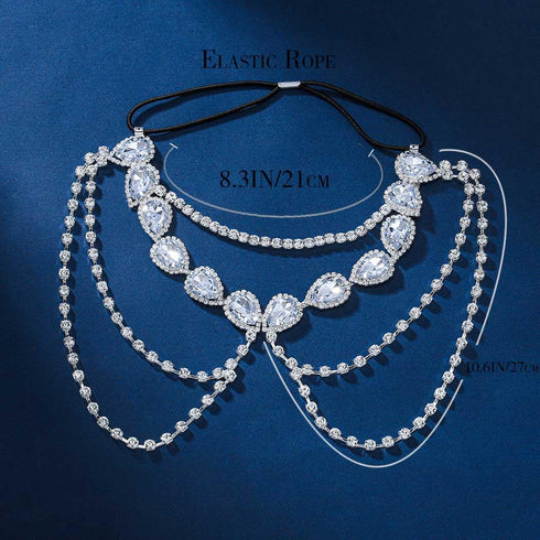 Vintage Flapper Head Chain, Masquerade Mask Headpiece, Wedding Bride Hair Jewelry for Women (Boho-Silver)