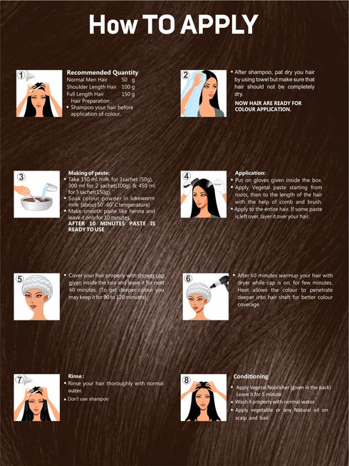 Vegetal Safe Hair Color - Dark Brown 50gm Certified Organic Chemical Free Hair Color for Men and Women