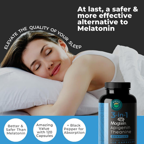Apigenin Theanine L-Threonate 3-in-1 Complex Supplement for Relaxation - Gluten Free, Non-GMO, Made in the USA, 120