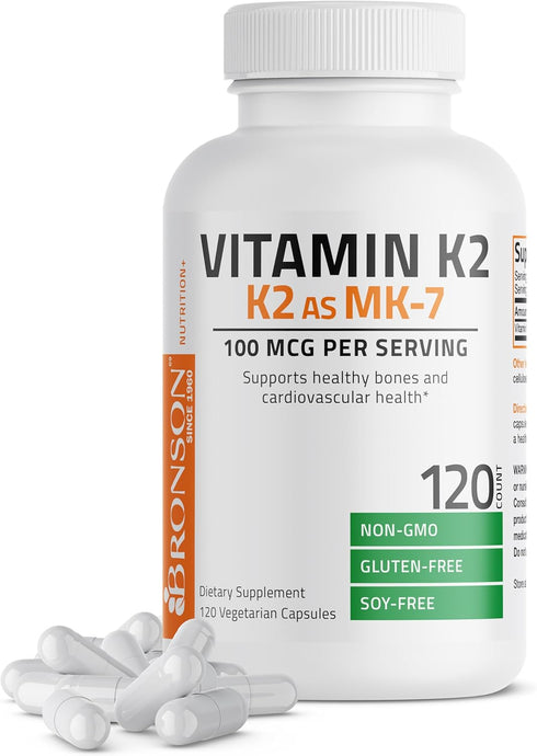Bronson Vitamin K2 as MK-7 Menaquinone 100 mcg, 120 Capsules, Non-GMO