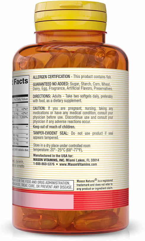 MASON NATURAL Heart Trio: Co Q10, Vitamin E & Fish Oil, 60 Softgels for Cardiovascular Health
