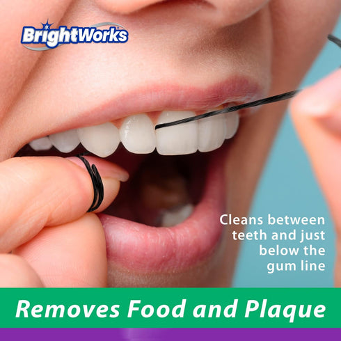 BrightWorks Activated Charcoal Dental Floss - 55 Yards (Pack of 4) - Infused Waxed with Natural Fresh Mint Flavor for