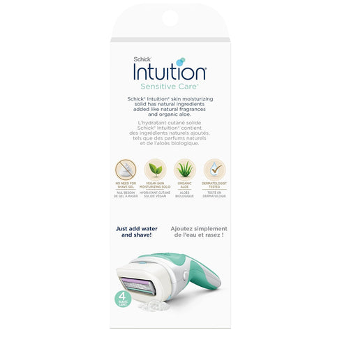 Schick Intuition Razors for Women with Sensitive Skin, 1 Razor & 2 Intuition Razor Blades Refill with Organic Aloe