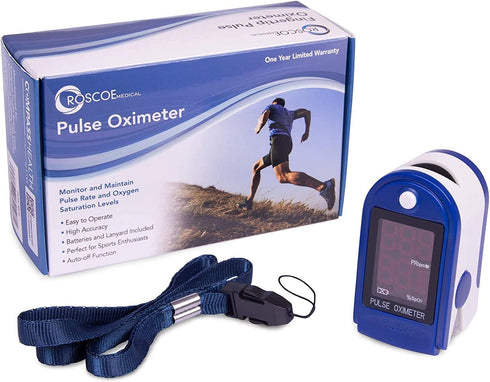 Roscoe Medical Finger Pulse Oximeter - Oxygen Saturation Monitor for Pediatric and Adult Use, Sports and Aviation