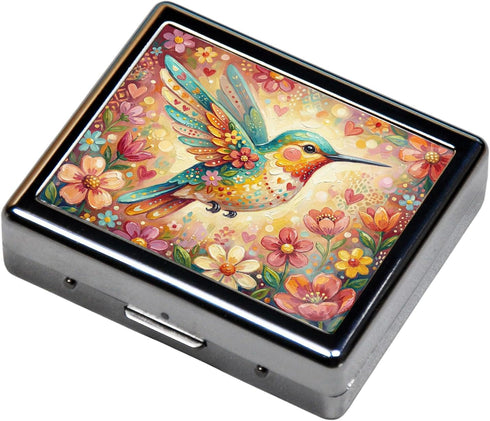 GYUTAE PARK 7 8 Hummingbird) Metal Weekly Pill Organizer, Day Pill Case with Compartments, Travel Pill Box for Purse