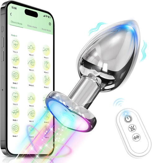 Vibrator Butt Plug, Anal Plug with Flashing Light Base, Anal Sex Toys