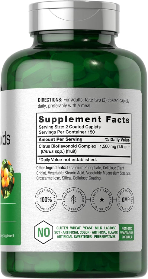 Horbaeach Citrus Bioflavonoids Supplement | 1500mg | 300 Caplets | Vegetarian, Non-GMO, and Gluten Free Formula | Value Size