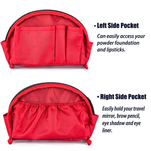 Hekyip Half Moon Cosmetic Bag, Portable Waterproof Makeup Pouch for Girls Women, Small (INNER RED)