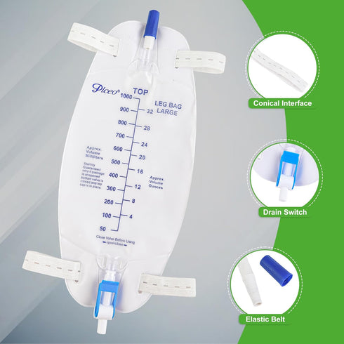 Easy-Tap Leg Bag Urinary Drainage Bag, 1000ml, Anti-Reflux Valve, Cloth Straps, Easy Flip Drain, Pack of 3