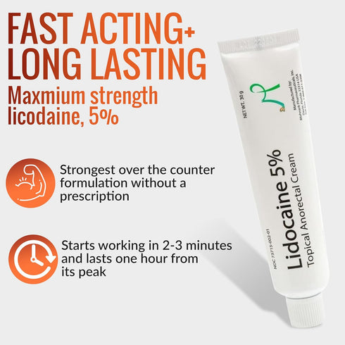 MOHNARK 30 Maximum Strength Lidocaine Hemorrhoid Treatment Cream for External and Internal Hemorrhoids Treatment Burn
