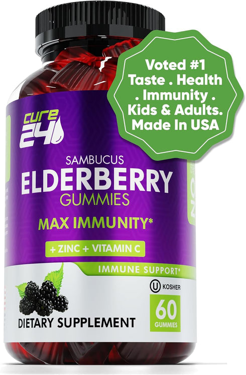 Sambucus Elderberry Gummies for Adults & Kids, Black Elderberry Vitamin C and Zinc, 60 Chews