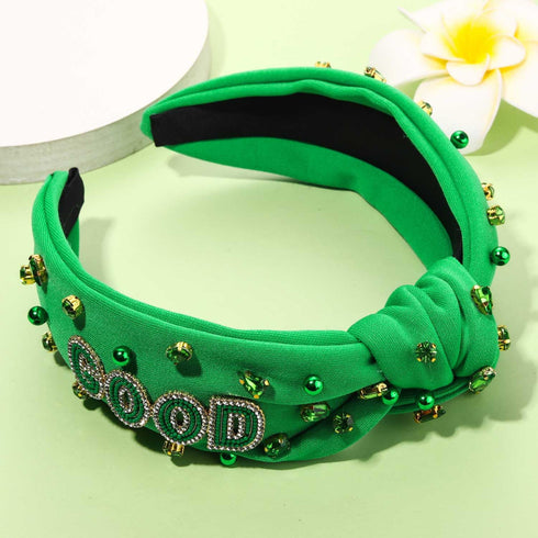 St. Patrick's Day Headband for Women, Green Shamrock Headband with Crystal Rhinestone, Lucky Irish Holiday
