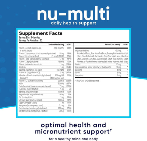 NuEthix Formulations Nu-Multi Foundational Micronutrient Support Dietary Supplement, 90 Capsules for Daily Health