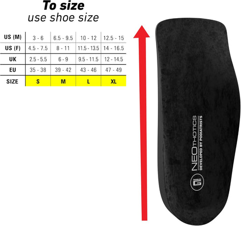 Neo G NeoThotics Pro-Expert Plantar Fasciitis Arch Support Insoles - 3/4 Length Orthotic Inserts for Foot Pain Relief,