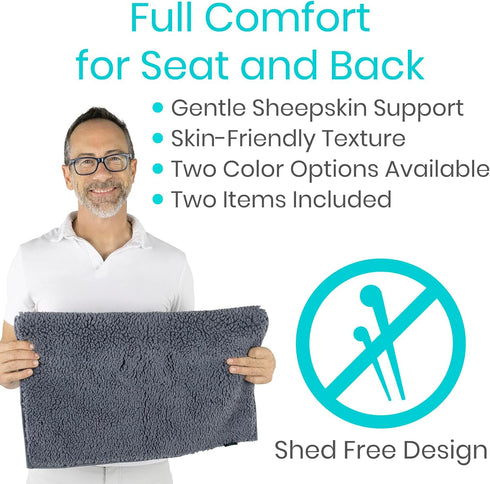 Vive Wheelchair Sheepskin Pad - Seat & Backrest Cover - Accessories for Back Pain Relief for Seniors, Adults - Bed Sore