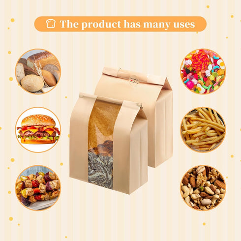 MOPKIUTR 180 Pack 14" 8.3" 3.5"Sourdough Packaging (180) 180 Pack Large Kraft Paper Bread Loaf Bag with Tin Tie Tab
