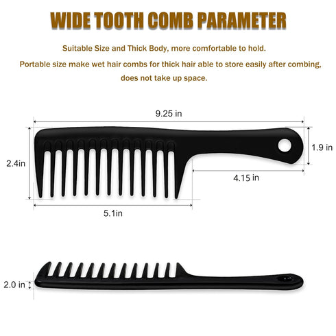 4PCS Wide Tooth Comb, Large Hair Detangling Comb for Curly, Wet, Long Hair, Professional Styling Comb (Black & Blue)