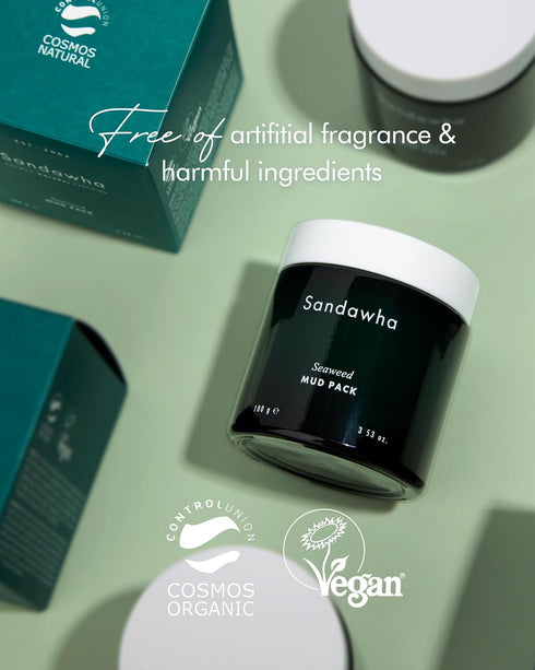 SKINCURE Vegan Seaweed Mud Mask (3.5oz) - Pore Detoxifying Face Clay Mask for Sensitive Skin, Oil Control