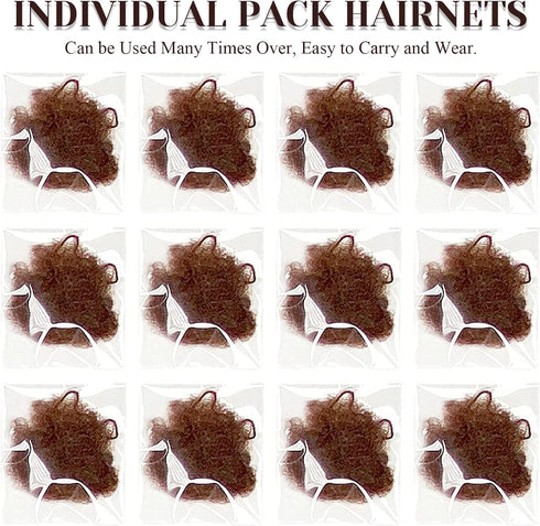 KKTech Pack of 15 Hair Nets, Invisible Elastic Edge Mesh, 50cm (Coffee)