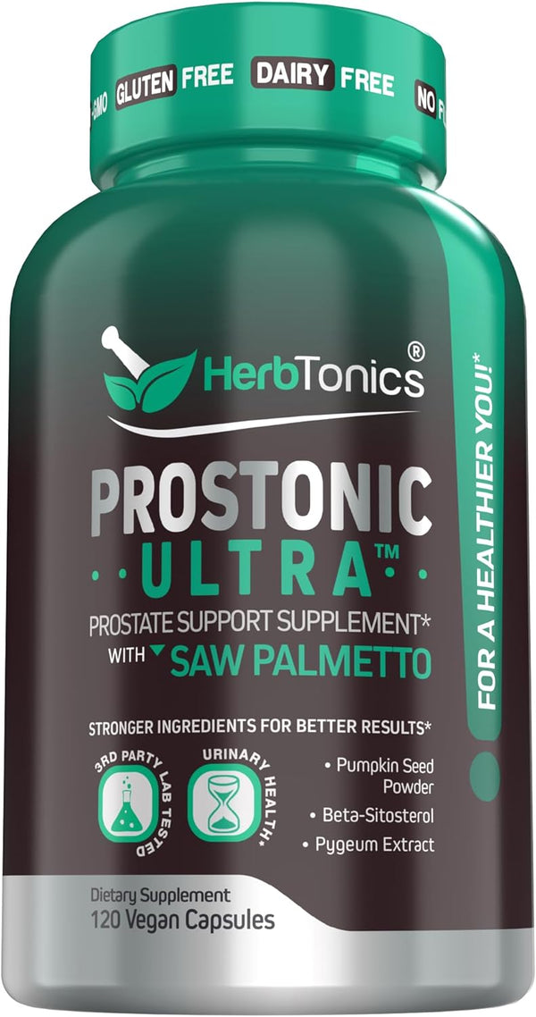 Herbtonics Prostate Support Supplement for Men - Saw Palmetto & Beta Sitosterol with Pumpkin Seed Oil - 120 Capsules