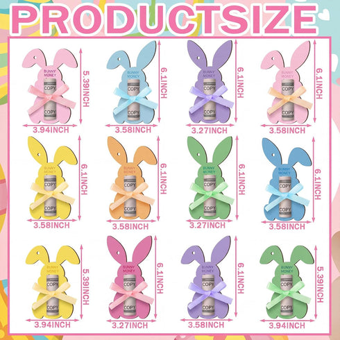 MotiMind 12 Set 12 Easter Bunny Money Holder for Cash Gift with Ribbons Easter Gift Card Holder Basket Tag Basket
