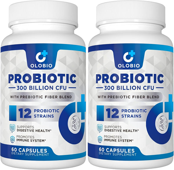 300 Billion CFU Probiotic, 12 Probiotic Strains + 3 Prebiotics, Daily Supplement for Digestive Health, 120 Counts