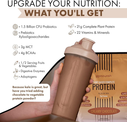 UpNourish Chocolate Vegan Protein Powder - Meal Replacement Shake, Gluten Free, Packed with Essential Vitamins