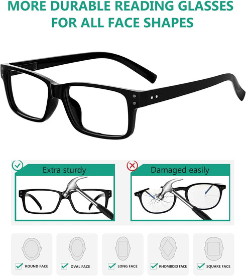 Eyekepper Vintage Reading Glasses for Men - 5 Pack with Spring Hinges Classic Readers