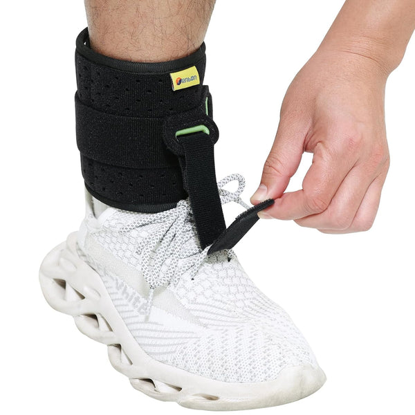 Tenbon Ankle Support Drop Foot Brace Orthosis - Adjustable Comfort Cushioned Wrap Compression for Improved Gait (Black)