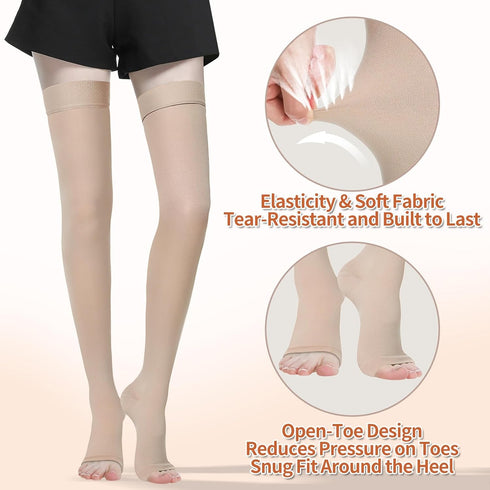 TP TOP BEAUTY 20-30 mmHg Compression Stockings for Women and Men,Thigh High Open Toe Compression Socks , Medical