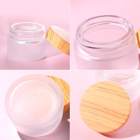 50 Gram/ml Glass Cosmetic Containers with Lids, Round Frosted Jars, Small Empty Glass Sample Jars (4 PACK 50ML)