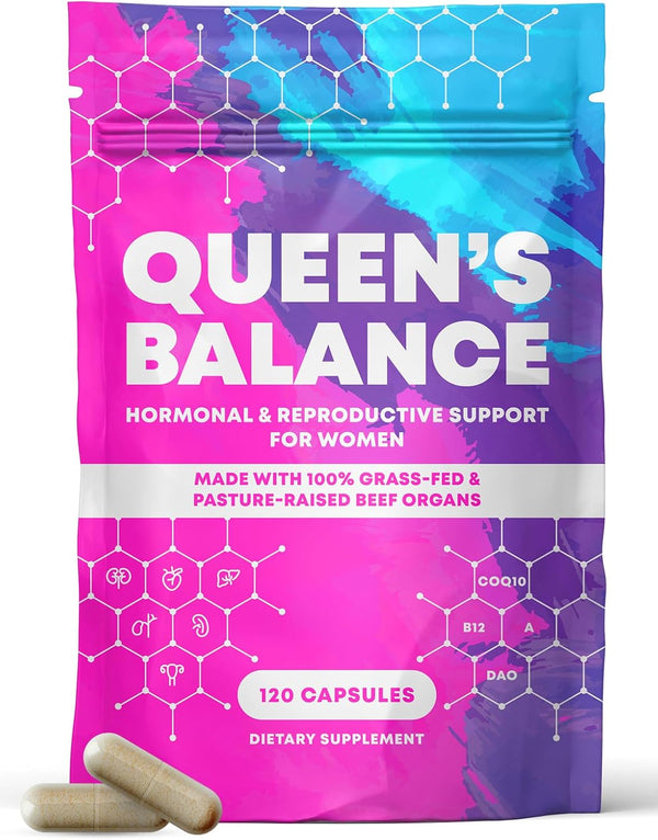 Queens Balance Beef Organ Supplement for Women - Formula of 6 Grass Fed Beef