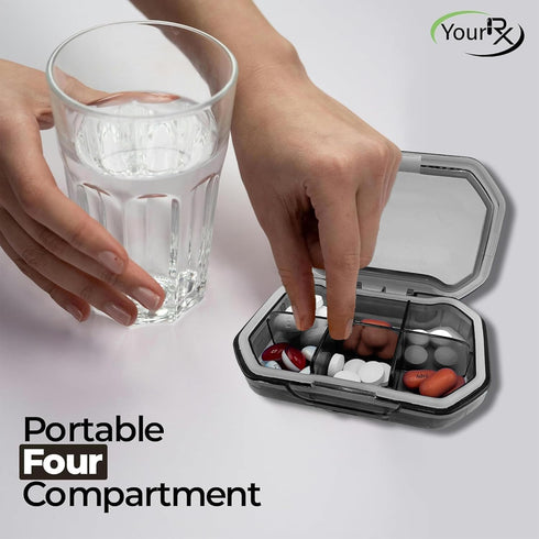 YourRx 6 Travel Pill Organizer - Durable, Watertight Pill Case Travel Size with Compartments - Compact Pill Travel Case